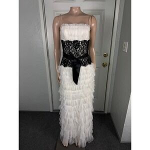 Vintage Y2K Jessica McClintock Dress 4 Floral Lace Formal Ruffle Train Prom Vv26